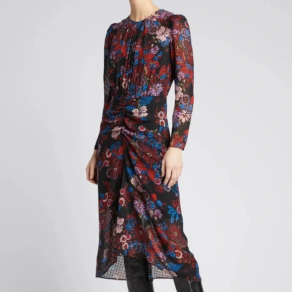 Veronica Beard Raylee Ruched Floral Midi Dress - Picture 2 of 9